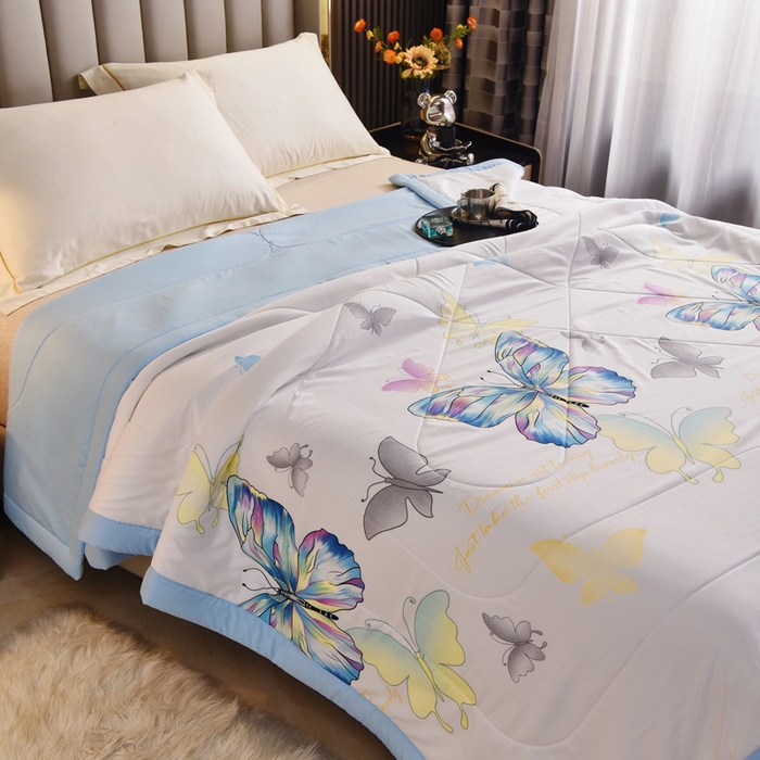 91家纺网 家纺一手货源 找家纺 美丽折家纺 2026新款乳胶被夏凉被空调被 七彩蝴蝶