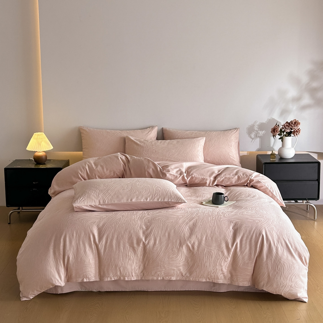 曼之夏 2026新款60支全棉水洗浮雕提花四件套 凯迪娜-粉金