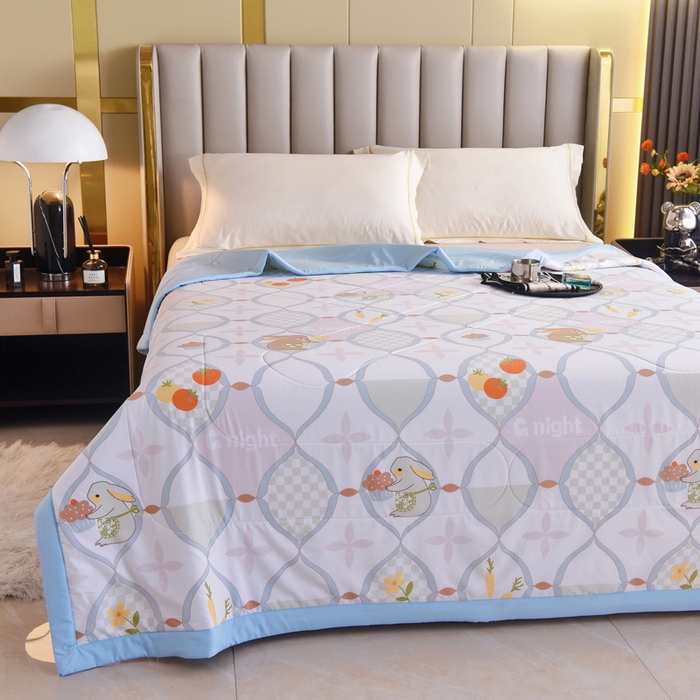 91家纺网 家纺一手货源 找家纺 美丽折家纺 2026新款乳胶被夏凉被空调被 兔个好运