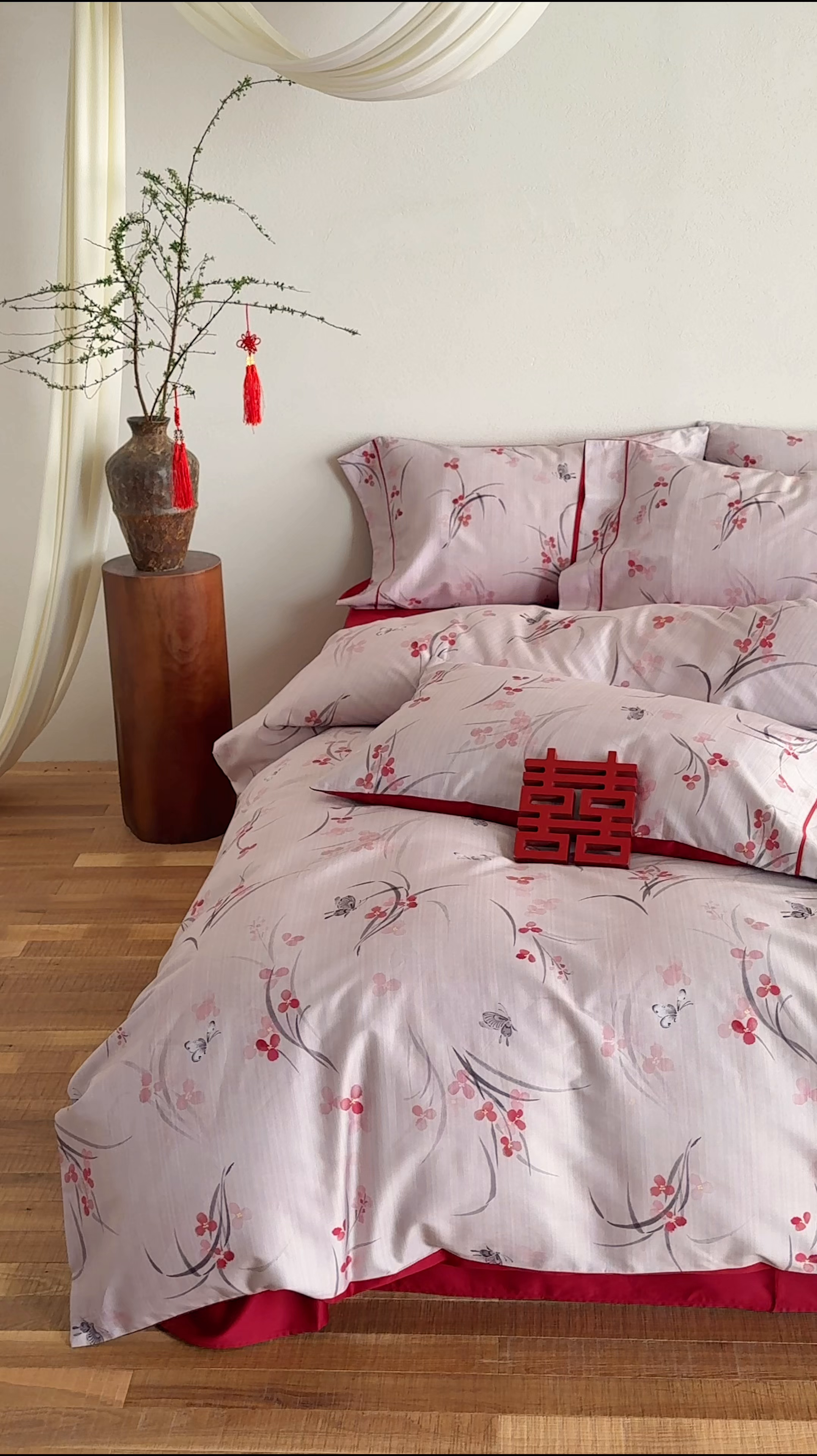 91家纺网 家纺一手货源 找家纺 （总）西西家居 2026新款100S长绒棉纯棉数码款印花四件套-蔷薇花信（含精致红色礼盒）