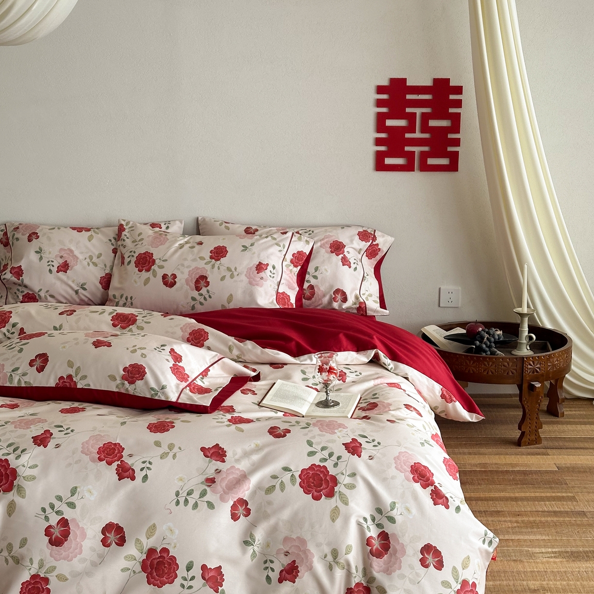 91家纺网 家纺一手货源 找家纺 （总）西西家居 2026新款100S长绒棉纯棉数码款印花四件套-玫瑰情书（含精致红色礼盒）