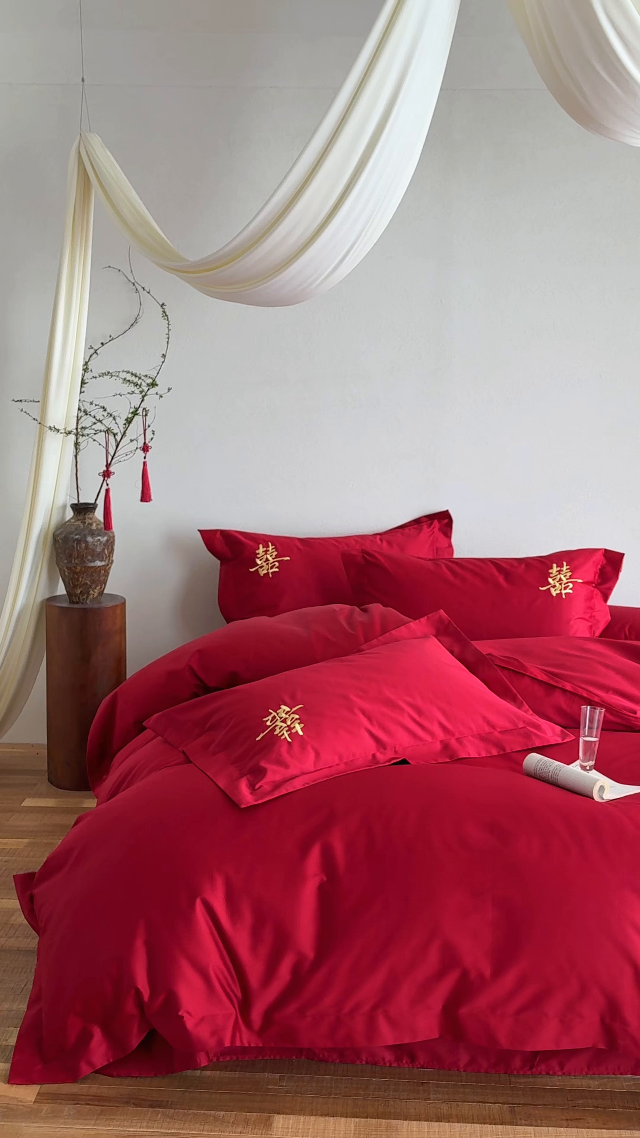 91家纺网 家纺一手货源 找家纺 （总）西西家居 2026新款100S长绒棉纯棉刺绣四件套-家有囍事（含精致红色礼盒）