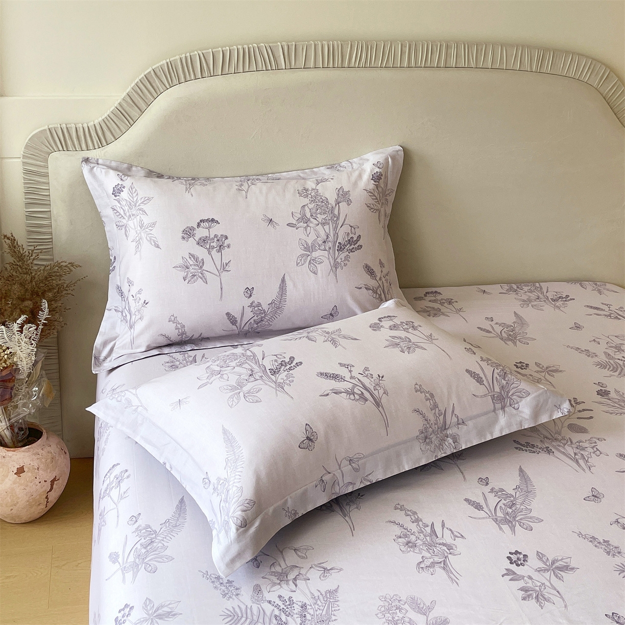 91家纺网 家纺一手货源 找家纺 宝齐莱家纺 2026新款全棉纯棉13372印花单枕套枕套单件 清雅