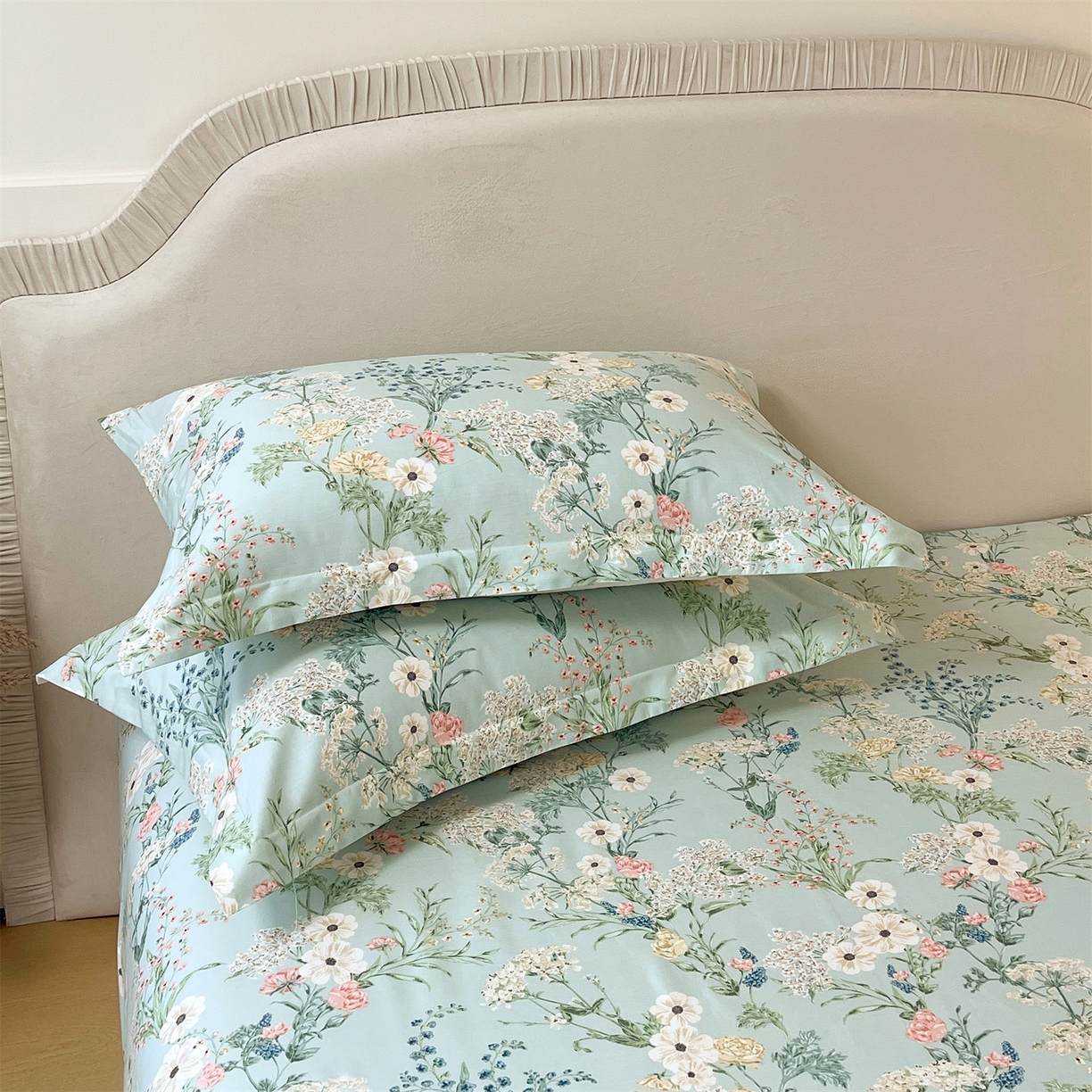 91家纺网 家纺一手货源 找家纺 宝齐莱家纺 2026新款全棉纯棉13372印花单枕套枕套单件 浅茉