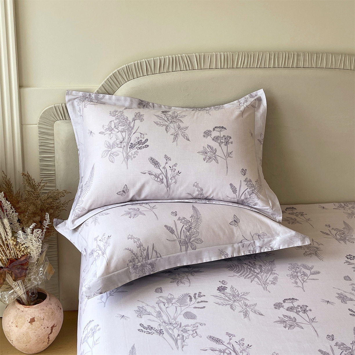 91家纺网 家纺一手货源 找家纺 宝齐莱家纺 2026新款全棉纯棉13372印花单枕套枕套单件 清雅