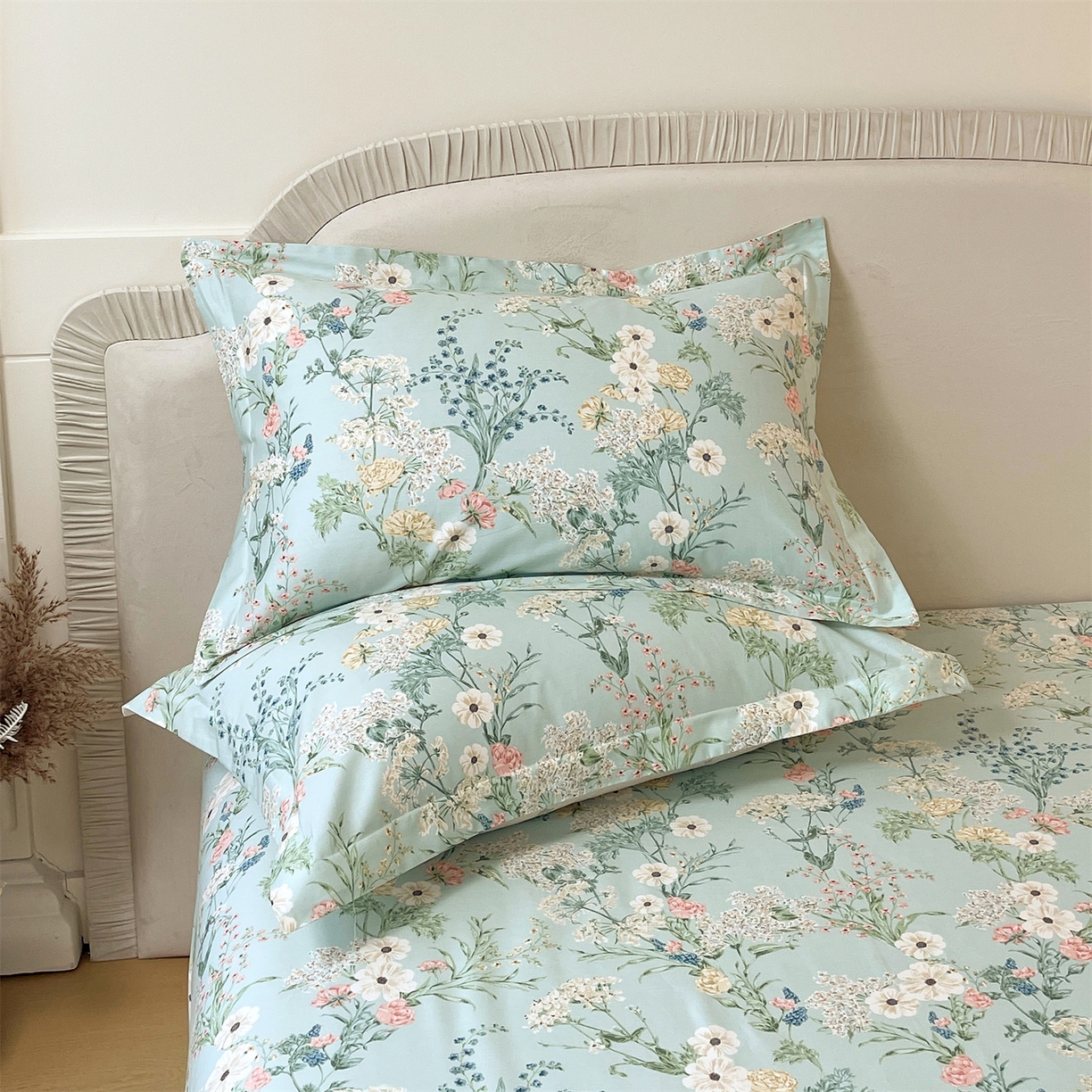 91家纺网 家纺一手货源 找家纺 宝齐莱家纺 2026新款全棉纯棉13372印花单枕套枕套单件 浅茉