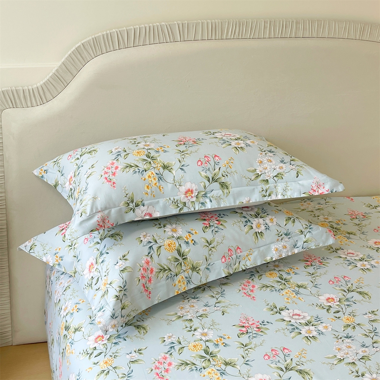 91家纺网 家纺一手货源 找家纺 宝齐莱家纺 2026新款全棉纯棉13372印花单枕套枕套单件 午后花园