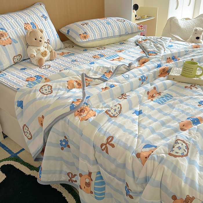 希诺家居 2026新款卡通小清新牛奶针织棉夏被空调被（花型独家专版） 条纹卡皮巴拉