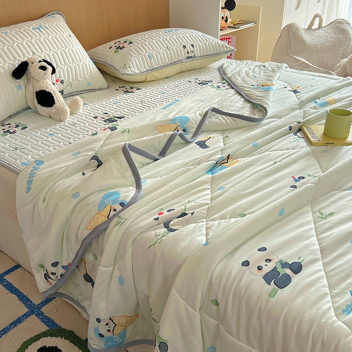 希诺家居 2026新款卡通小清新牛奶针织棉夏被空调被（花型独家专版） 竹子熊猫