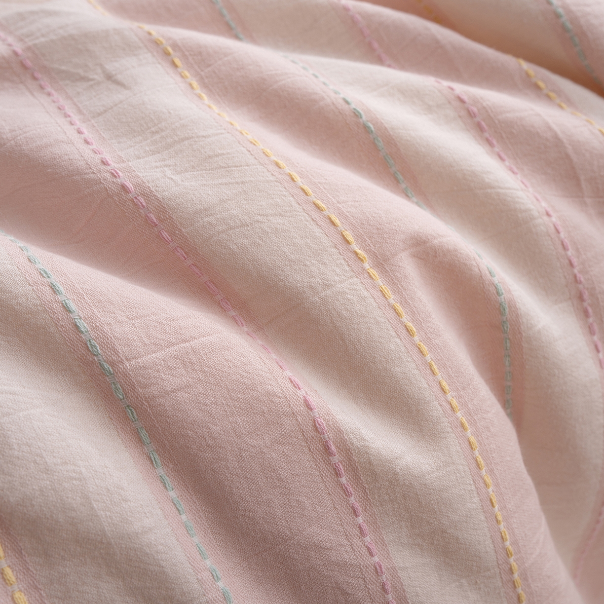 91家纺网 家纺一手货源 找家纺 被窝家纺 2026新款全棉双层纱提花夏被夏凉被空调被四件套-青柠桃夭 桃夭