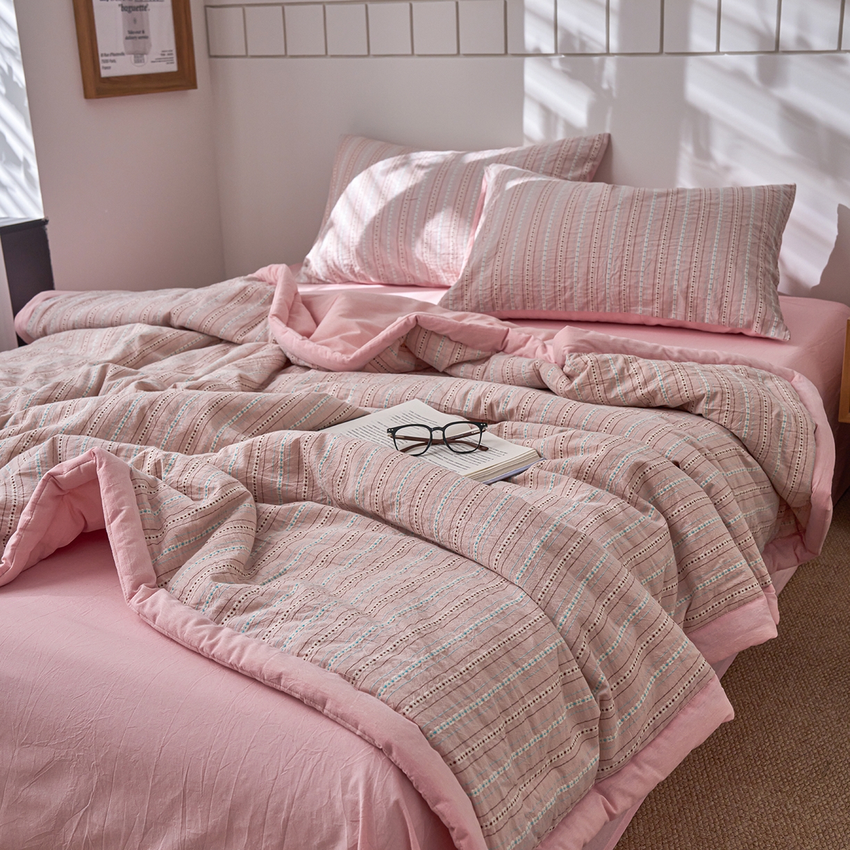 91家纺网 家纺一手货源 找家纺 （总）被窝家纺 2026新款全棉色织提花夏被夏凉被空调被四件套-莫奈花园