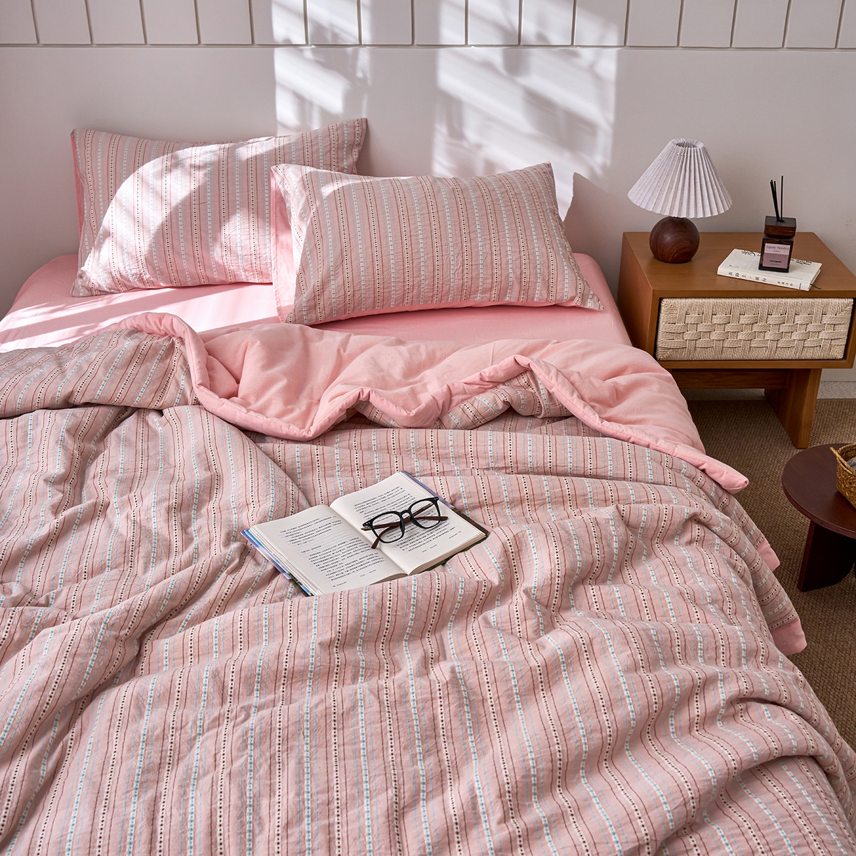 91家纺网 家纺一手货源 找家纺 （总）被窝家纺 2026新款全棉色织提花夏被夏凉被空调被四件套-莫奈花园