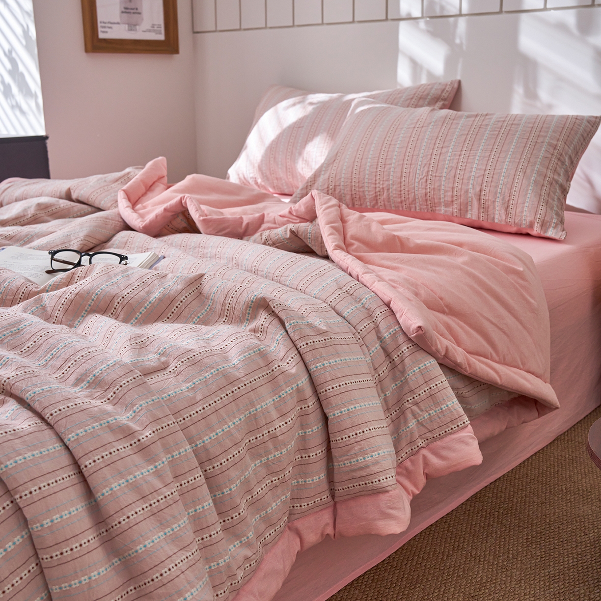 91家纺网 家纺一手货源 找家纺 （总）被窝家纺 2026新款全棉色织提花夏被夏凉被空调被四件套-莫奈花园