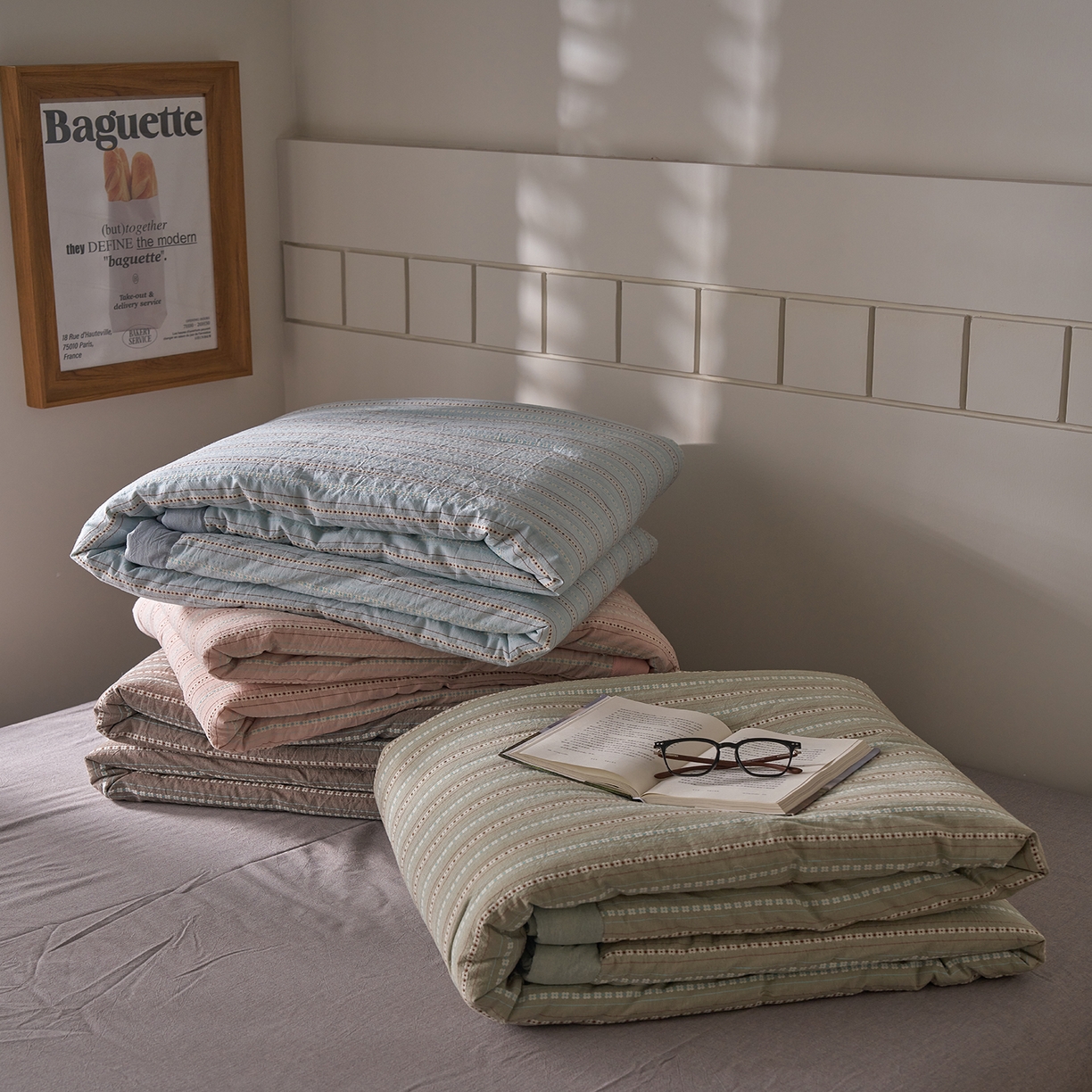 91家纺网 家纺一手货源 找家纺 被窝家纺 2026新款全棉色织提花夏被夏凉被空调被四件套-莫奈花园 莫奈花园-绿