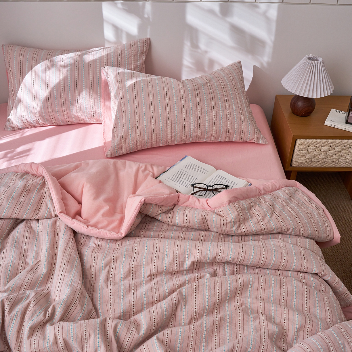 91家纺网 家纺一手货源 找家纺 被窝家纺 2026新款全棉色织提花夏被夏凉被空调被四件套-莫奈花园 莫奈花园-粉