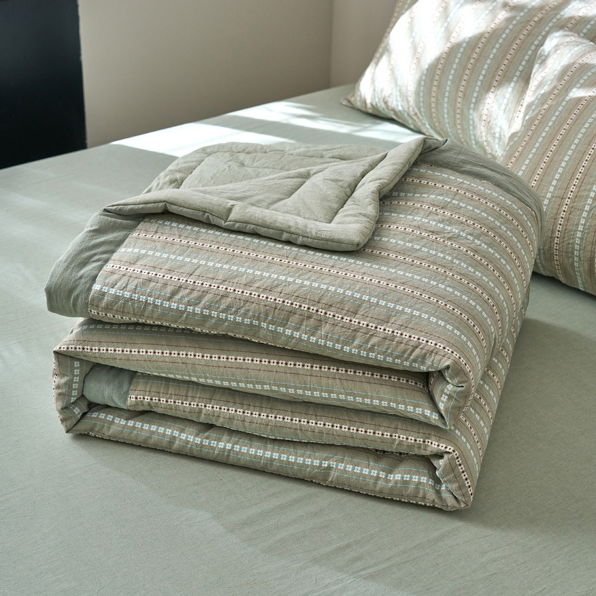 被窝家纺 2026新款全棉色织提花夏被夏凉被空调被四件套-莫奈花园 莫奈花园-绿