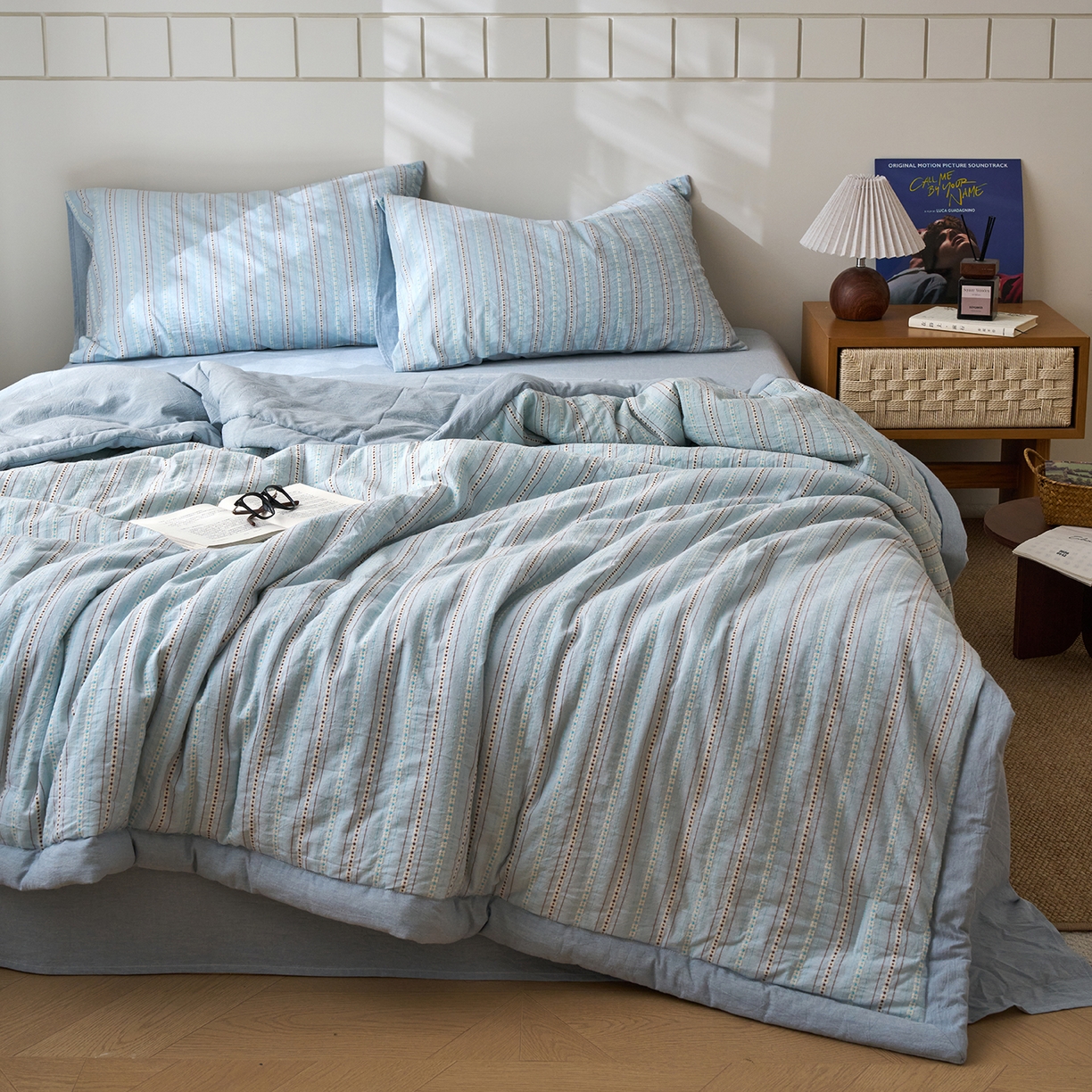 91家纺网 家纺一手货源 找家纺 被窝家纺 2026新款全棉色织提花夏被夏凉被空调被四件套-莫奈花园 莫奈花园-蓝