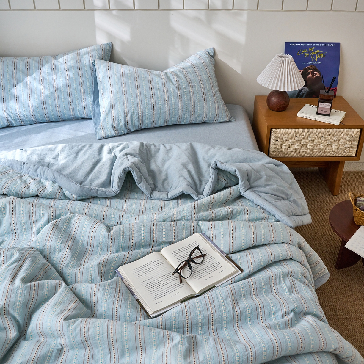 91家纺网 家纺一手货源 找家纺 被窝家纺 2026新款全棉色织提花夏被夏凉被空调被四件套-莫奈花园 莫奈花园-蓝