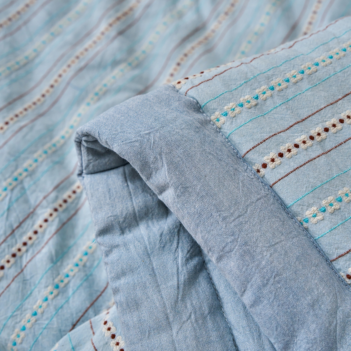 91家纺网 家纺一手货源 找家纺 被窝家纺 2026新款全棉色织提花夏被夏凉被空调被四件套-莫奈花园 莫奈花园-蓝