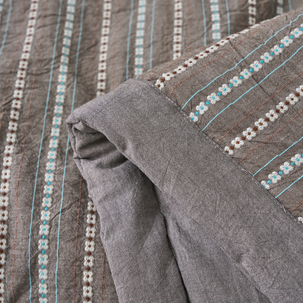 91家纺网 家纺一手货源 找家纺 被窝家纺 2026新款全棉色织提花夏被夏凉被空调被四件套-莫奈花园 莫奈花园-灰