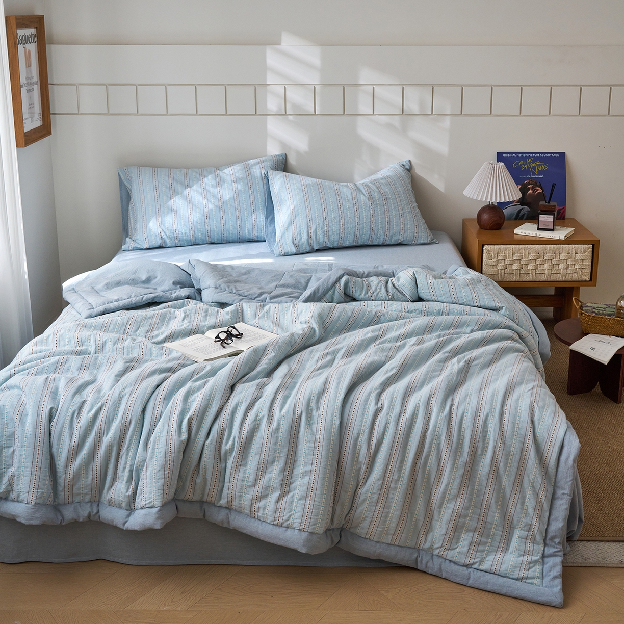 91家纺网 家纺一手货源 找家纺 被窝家纺 2026新款全棉色织提花夏被夏凉被空调被四件套-莫奈花园 莫奈花园-蓝