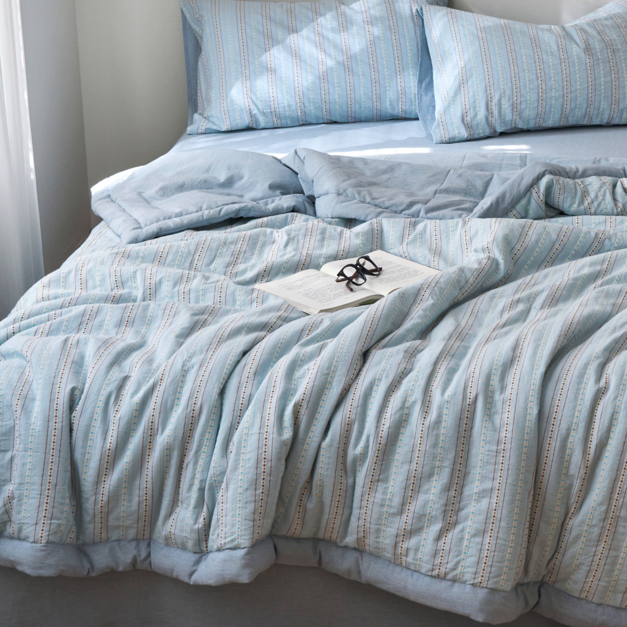91家纺网 家纺一手货源 找家纺 被窝家纺 2026新款全棉色织提花夏被夏凉被空调被四件套-莫奈花园 莫奈花园-蓝