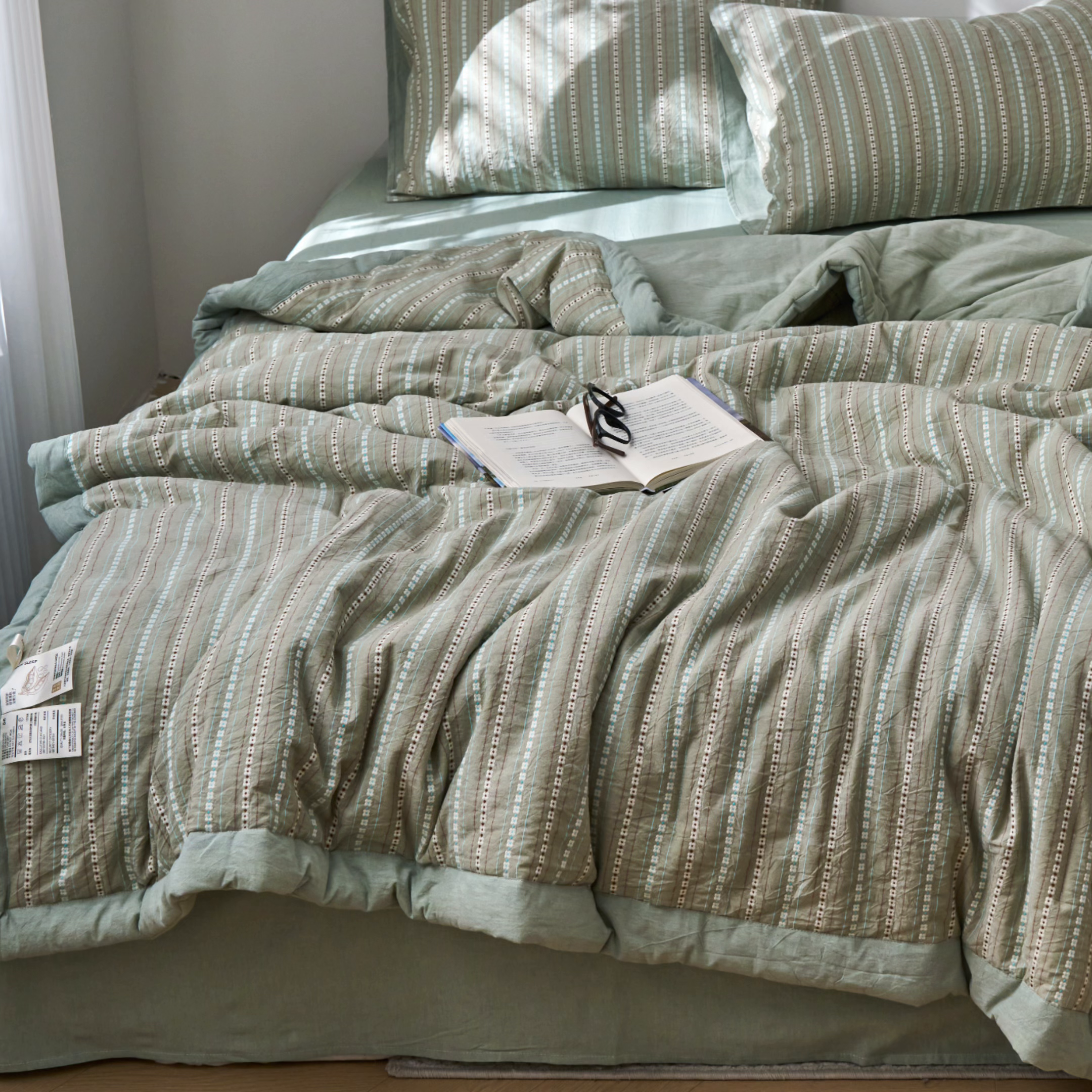 91家纺网 家纺一手货源 找家纺 被窝家纺 2026新款全棉色织提花夏被夏凉被空调被四件套-莫奈花园 莫奈花园-绿