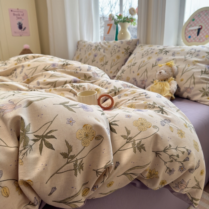 91家纺网 家纺一手货源 找家纺 如意朵 2026新款全棉棉麻印花四件套 春野