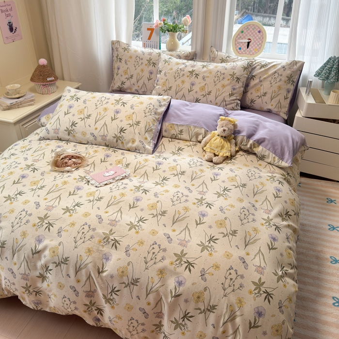 91家纺网 家纺一手货源 找家纺 如意朵 2026新款全棉棉麻印花四件套 春野