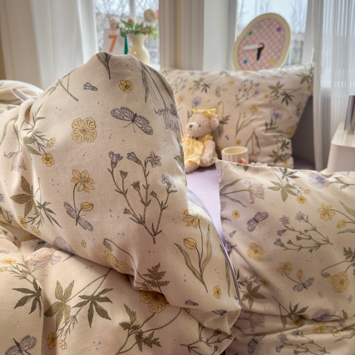 91家纺网 家纺一手货源 找家纺 如意朵 2026新款全棉棉麻印花四件套 春野