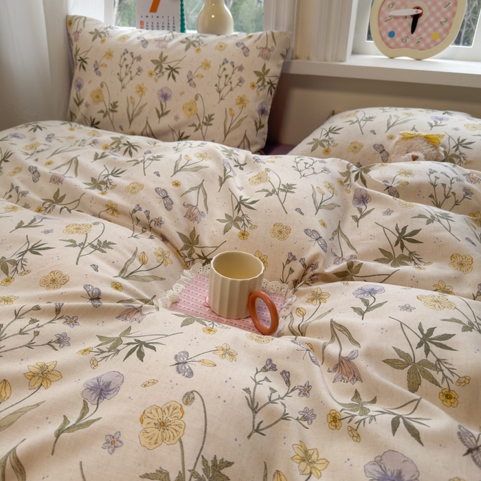 91家纺网 家纺一手货源 找家纺 如意朵 2026新款全棉棉麻印花四件套 春野