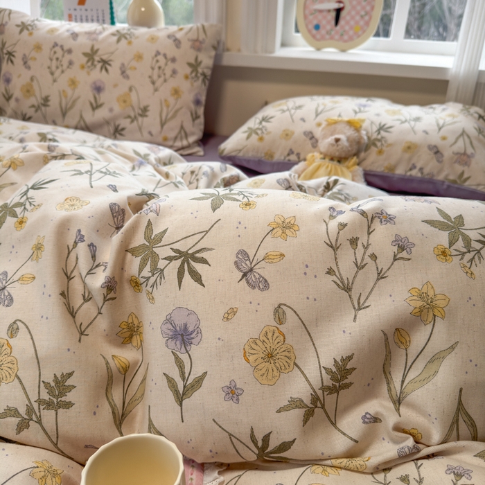 91家纺网 家纺一手货源 找家纺 如意朵 2026新款全棉棉麻印花四件套 春野