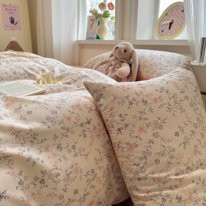 91家纺网 家纺一手货源 找家纺 如意朵 2026新款全棉棉麻印花四件套 粉黛