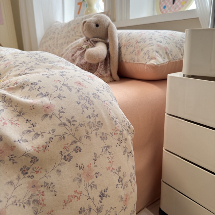 91家纺网 家纺一手货源 找家纺 如意朵 2026新款全棉棉麻印花四件套 粉黛