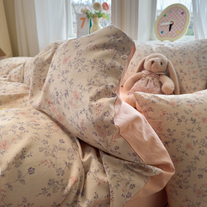 91家纺网 家纺一手货源 找家纺 如意朵 2026新款全棉棉麻印花四件套 粉黛