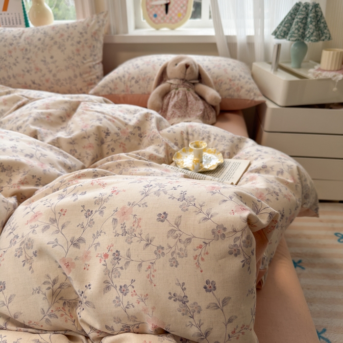 91家纺网 家纺一手货源 找家纺 如意朵 2026新款全棉棉麻印花四件套 粉黛