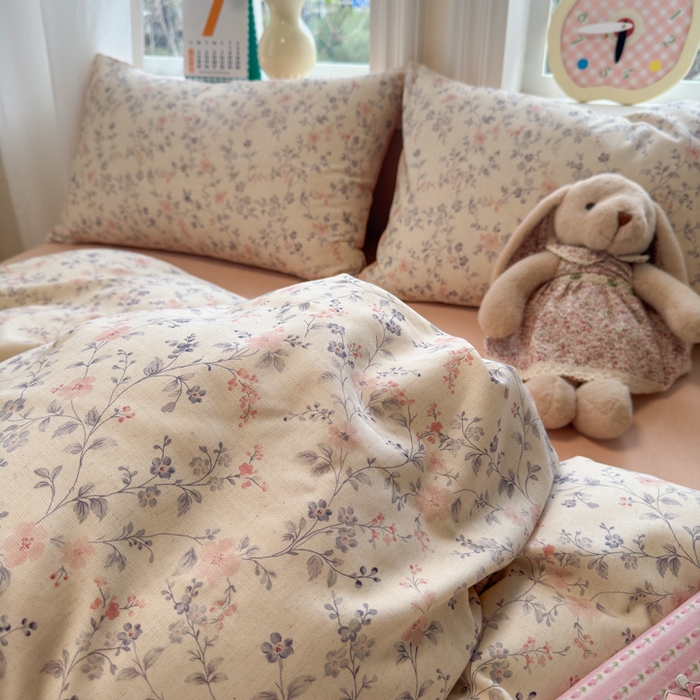 91家纺网 家纺一手货源 找家纺 如意朵 2026新款全棉棉麻印花四件套 粉黛