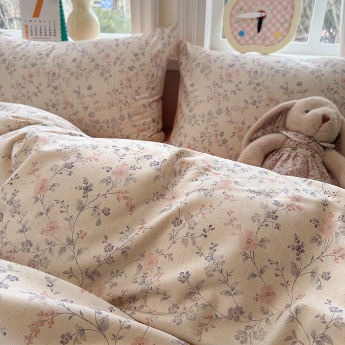 91家纺网 家纺一手货源 找家纺 如意朵 2026新款全棉棉麻印花四件套 粉黛