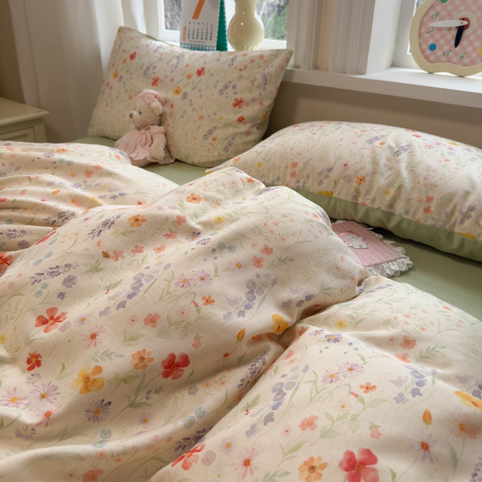 91家纺网 家纺一手货源 找家纺 如意朵 2026新款全棉棉麻印花四件套 花影