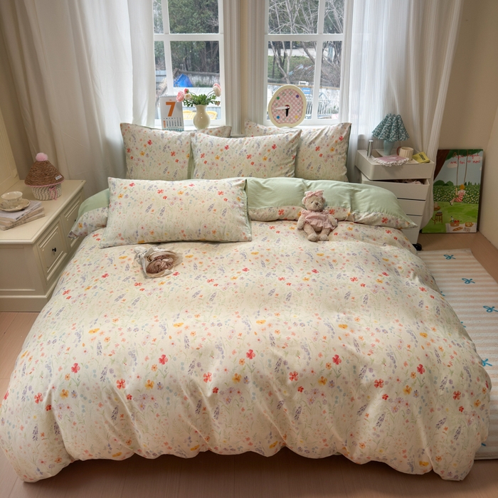 91家纺网 家纺一手货源 找家纺 如意朵 2026新款全棉棉麻印花四件套 花影