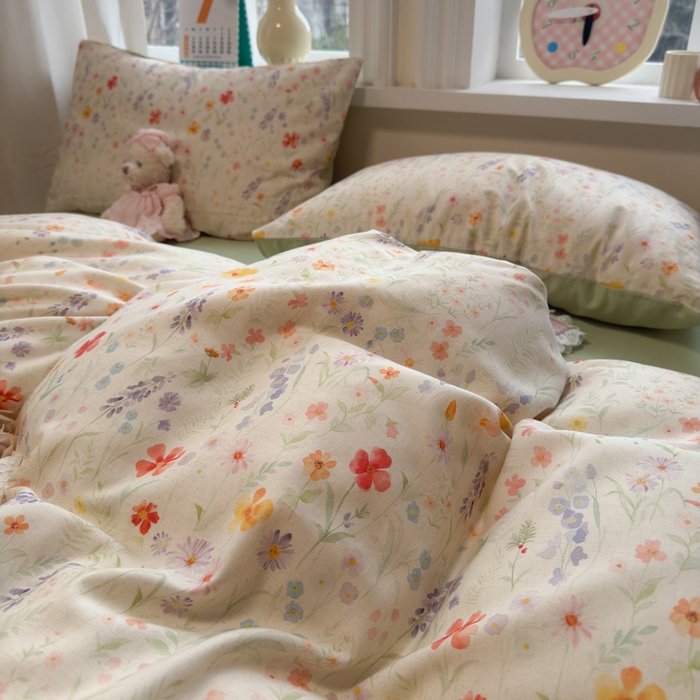 91家纺网 家纺一手货源 找家纺 如意朵 2026新款全棉棉麻印花四件套 花影