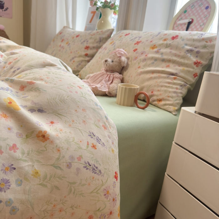 91家纺网 家纺一手货源 找家纺 如意朵 2026新款全棉棉麻印花四件套 花影