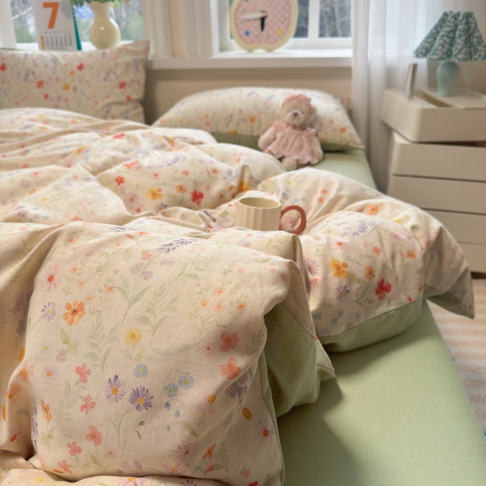 91家纺网 家纺一手货源 找家纺 如意朵 2026新款全棉棉麻印花四件套 花影