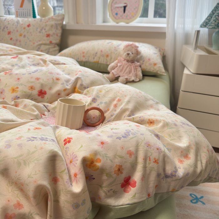 91家纺网 家纺一手货源 找家纺 如意朵 2026新款全棉棉麻印花四件套 花影