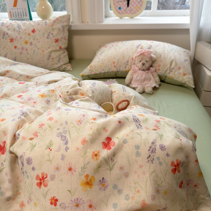 91家纺网 家纺一手货源 找家纺 如意朵 2026新款全棉棉麻印花四件套 花影