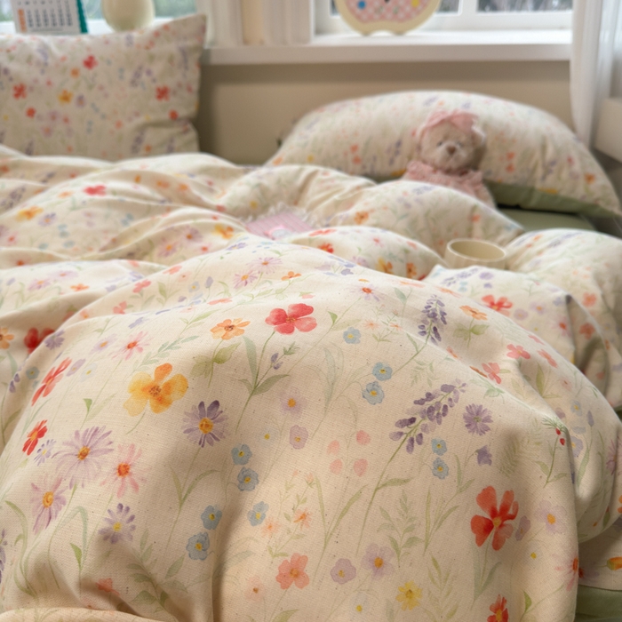 91家纺网 家纺一手货源 找家纺 如意朵 2026新款全棉棉麻印花四件套 花影