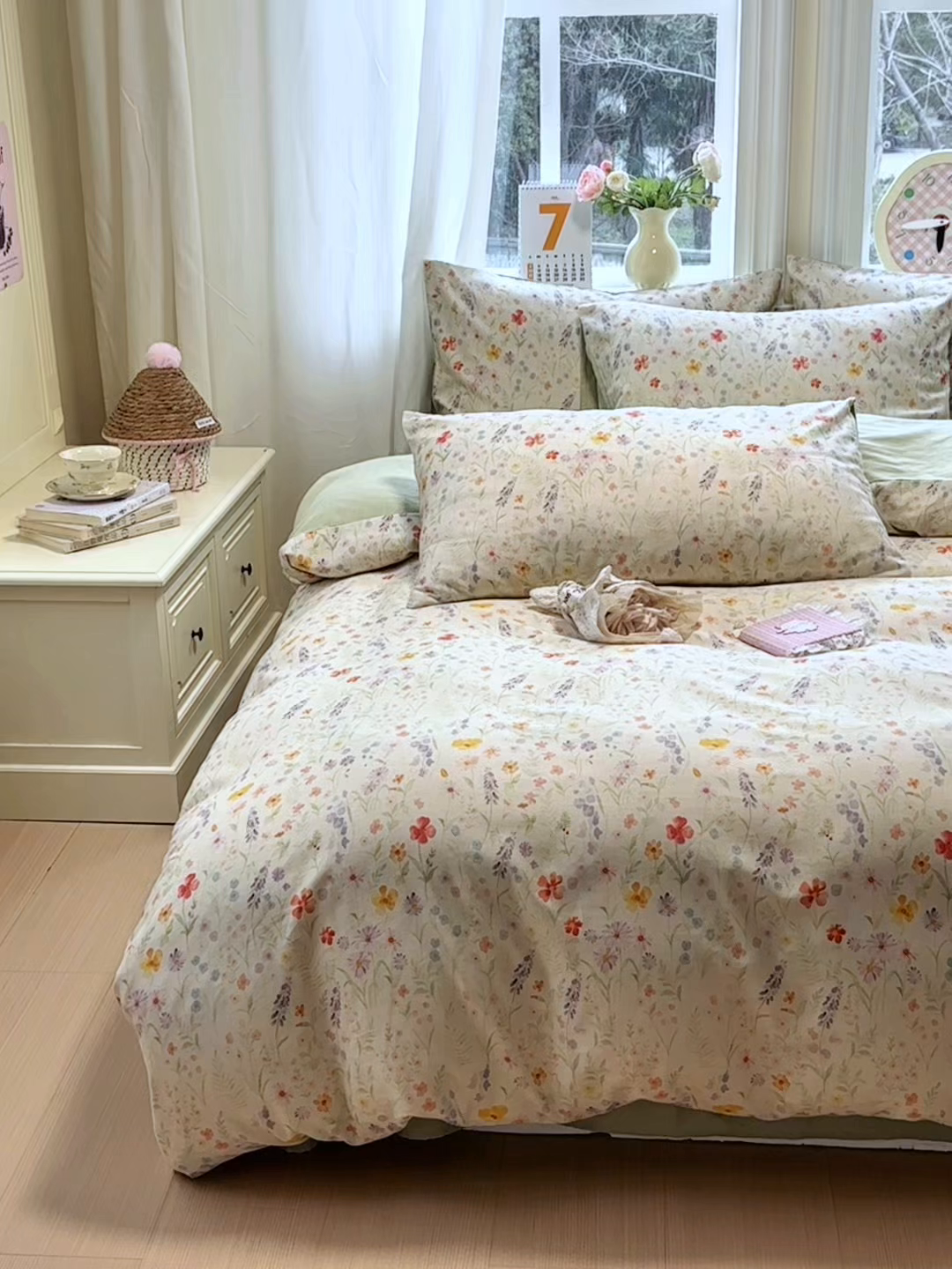 91家纺网 家纺一手货源 找家纺 如意朵 2026新款全棉棉麻印花四件套 花影