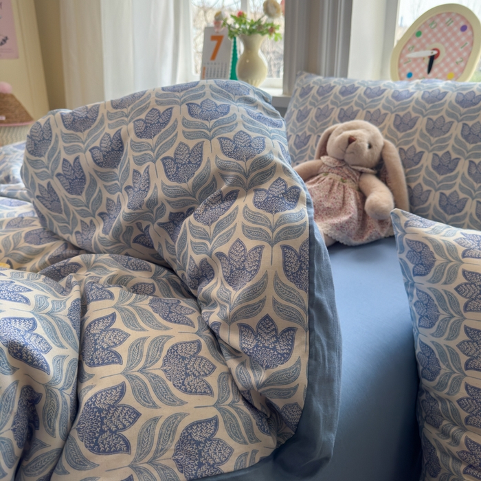 91家纺网 家纺一手货源 找家纺 如意朵 2026新款全棉棉麻印花四件套 蓝郁