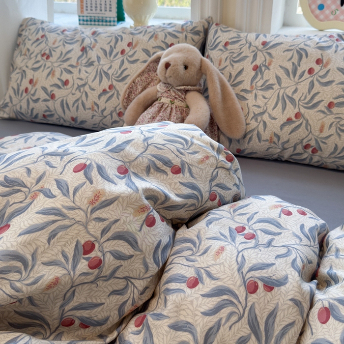 91家纺网 家纺一手货源 找家纺 如意朵 2026新款全棉棉麻印花四件套 蜜果