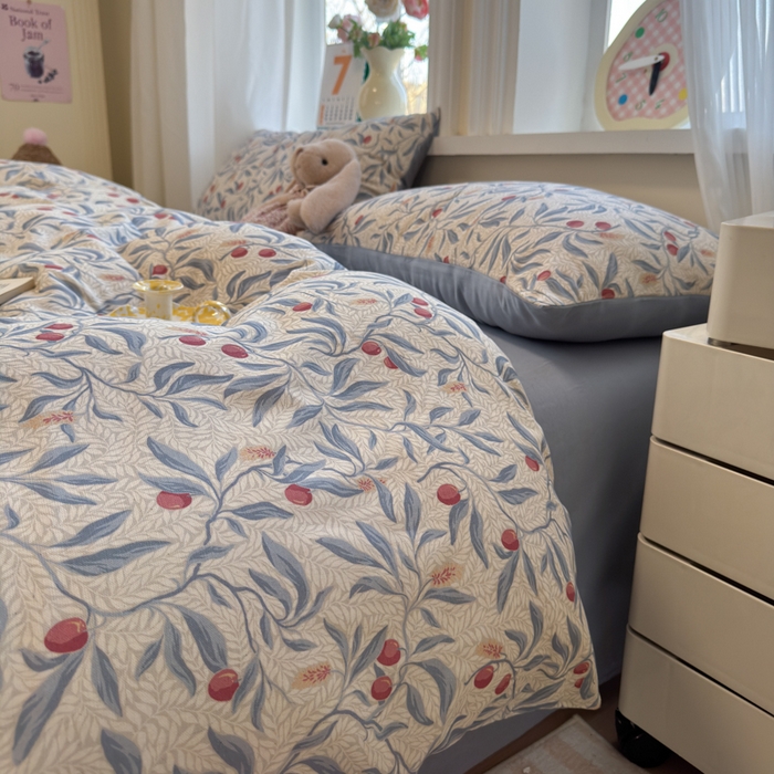 91家纺网 家纺一手货源 找家纺 如意朵 2026新款全棉棉麻印花四件套 蜜果